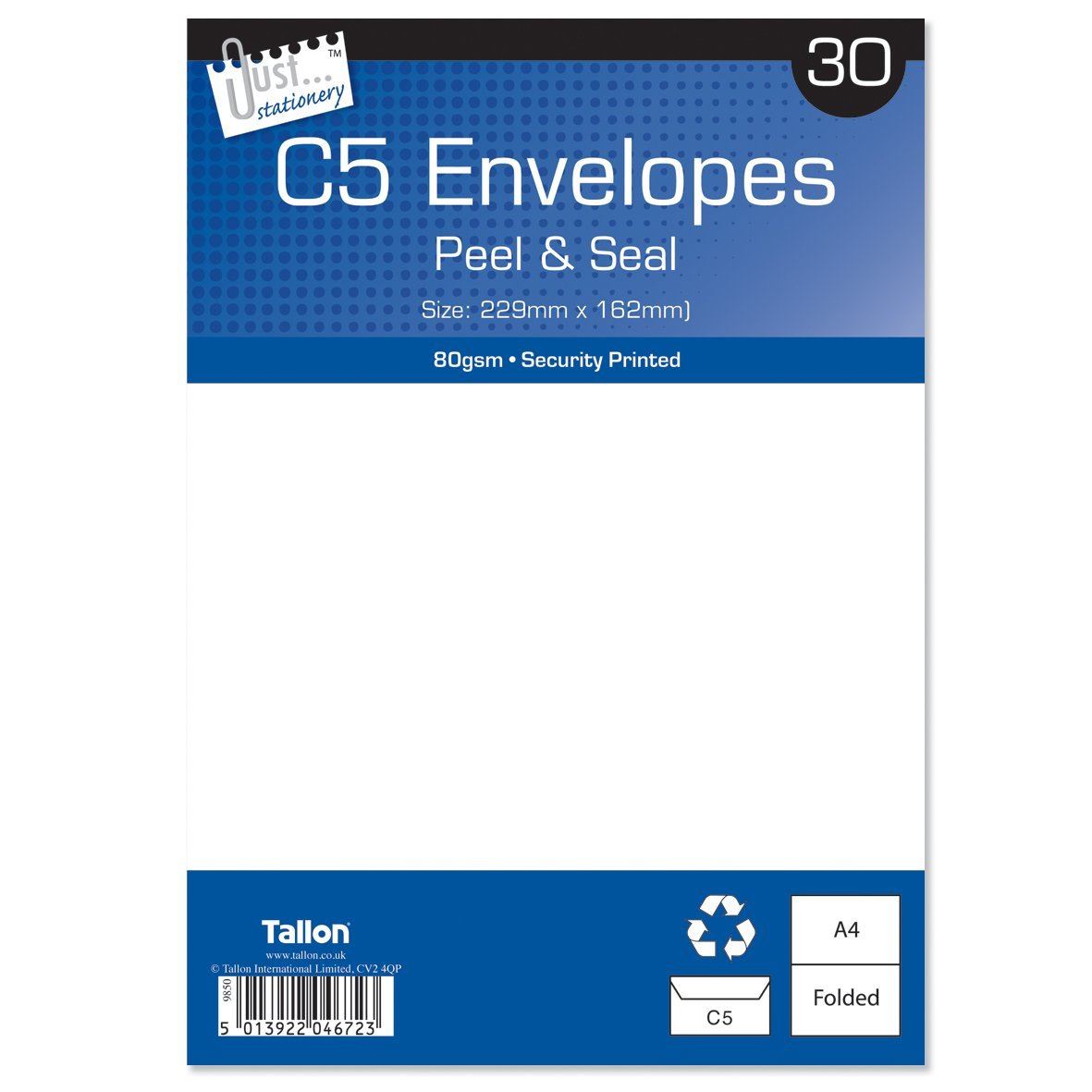 JUST STATIONERY PEEL & SEAL C5 WHITE ENVELOPES 30/PK. 4672 \\\4672