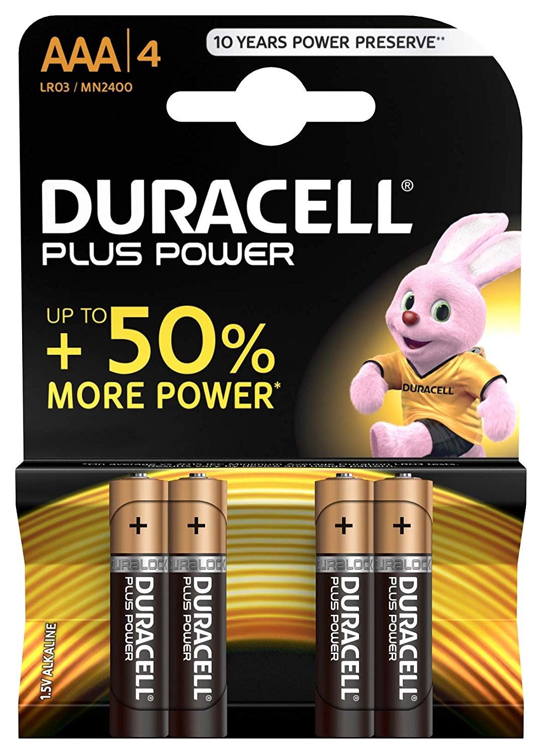DURACELL PLUS BATTERY AAA BATTERIES MN2400PLUS - 4 PACK. MN2400PLUS