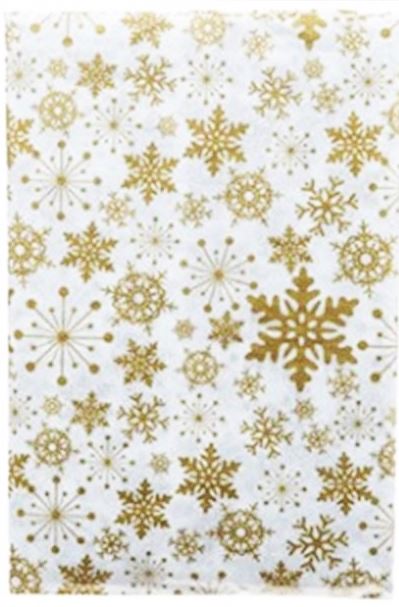 GOLD SNOWFLAKE FLANNEL BACKED TABLE COVER. 505010GOLD \\\505010GOLD