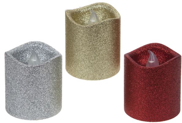 SET OF 3 GLITTER CANDLES 3 COLOURS RED GOLD SILVER CHRISTMAS DECORATION. 506008 \\\506008