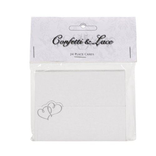 24 WHITE WITH SILVER INTERTWINED HEARTS WEDDING DAY TABLE PLACE NAME CARDS. 511036 \\\511036