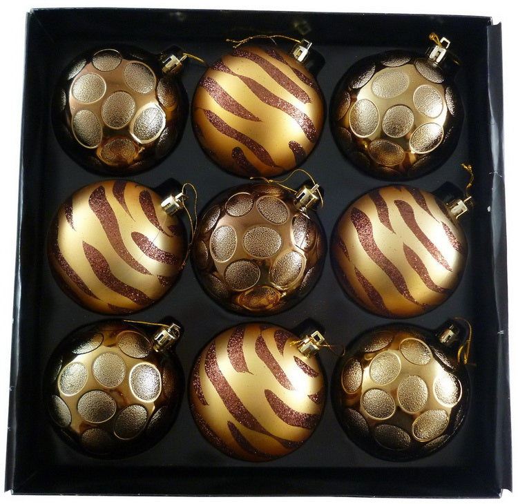 PACK OF 9 LUXURY DECORATED GOLD 8CM CHRISTMAS TREE BAUBLES. 513140G \\\513140G