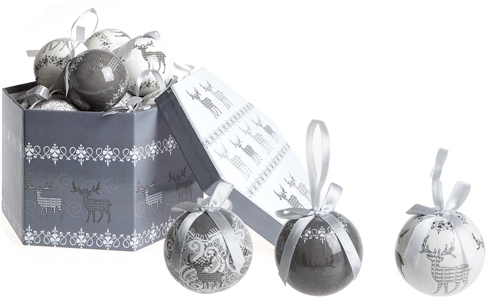 14 GREY DEER DELUXE POLYFOAM CHRISTMAS BAUBLES IN BOX. PI513244 \\\513244
