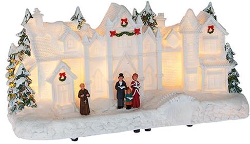 LIGHT UP RESIN WHITE HOUSE CHRISTMAS SCENE. 523069 \\\523069