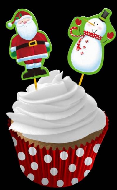 48 PIECE CHRISTMAS CUPCAKE CASE PICKS SANTA SNOWMAN. 54179 \\\54179