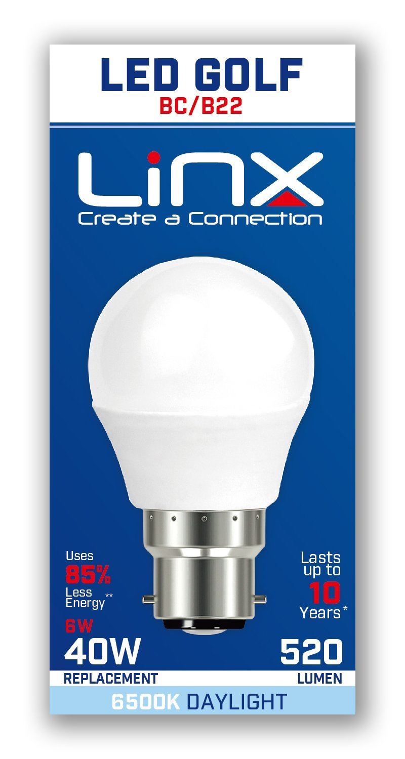G45 GOLF OPAL B22 220-240V 6W 520LMS 6500K LED BULB. LX0008