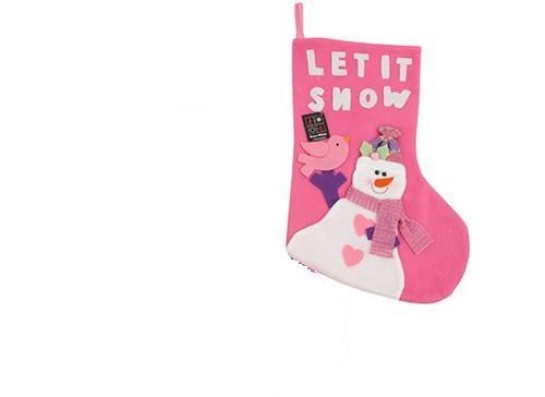 DELUXE NOVELTY 3D PINK GIRL CHRISTMAS STOCKING - SNOWMAN DESIGN WITH MESSAGE  LET IT SNOW. 551419SNOW \\\551419SNOW