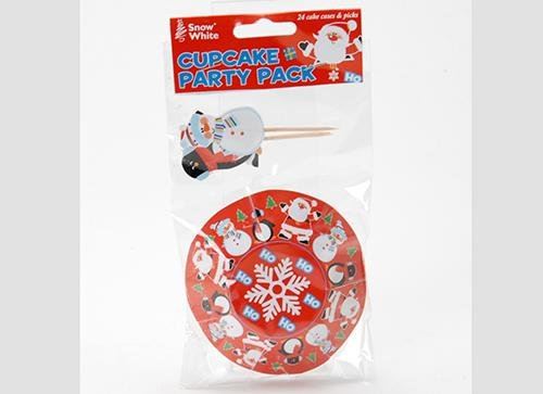 CHRISTMAS PARTY 48 CUPCAKE CASES  ~  TOPPERS KIT - CUTE SANTA SNOWMAN BAUBLES XMAS DESIGN TOPPERS. 551802 \\\551802