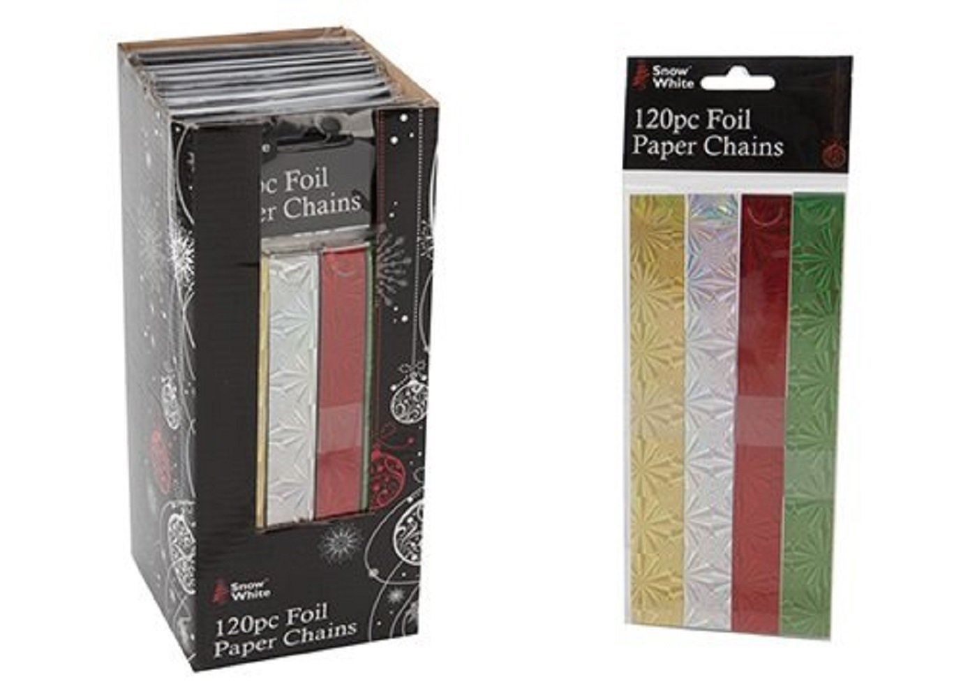 120 PIECE HOLOGRAPHIC FOIL PAPER CHAINS - GOLD- SILVER- RED AND GREEN (PM282). 551896 \\\551896