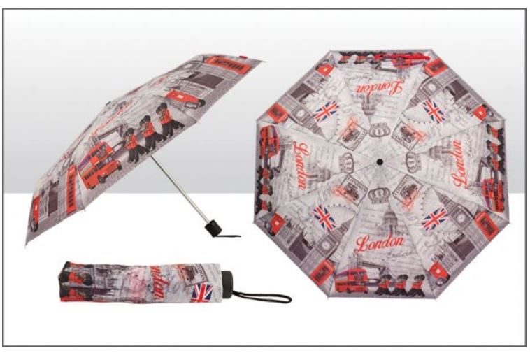 BLACK WHITE RED LONDON MONTAGE COLLAPSIBLE UMBRELLA & COVER. EL72099