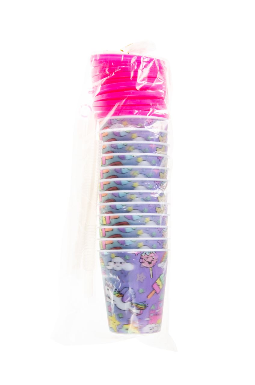 UNICORN THEME 3D CUPS WITH STRAW AND LID 12/PK. LG8171