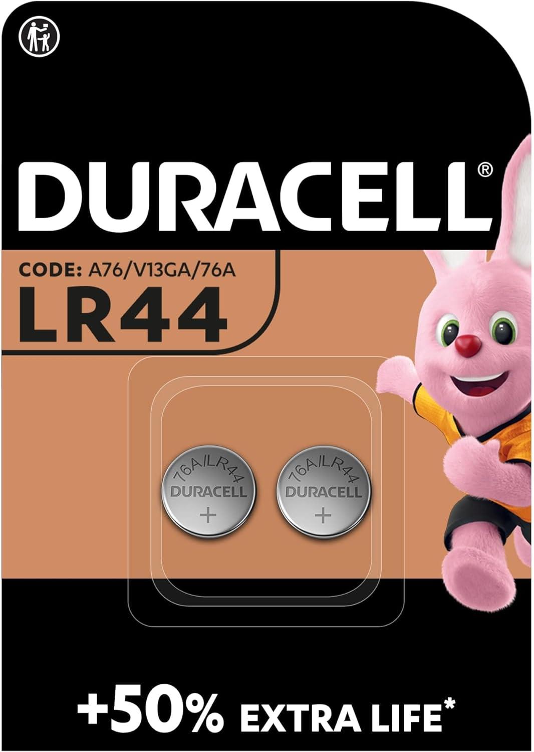 DURACELL AG13 LR44 SR44 L1154 357 A76 BUTTON CELL BATTERY 2/PK. DLLR44B2