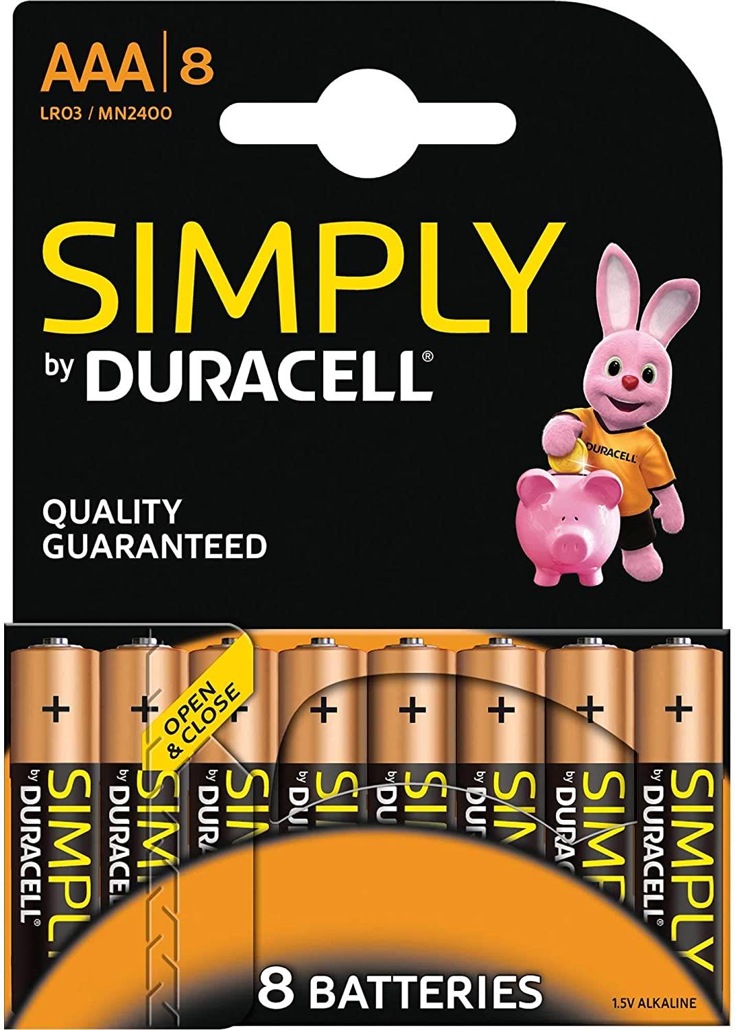 PACK OF 8 DURACELL SIMPLY BATTERIES MICRO AAA LR03 MN2400. MN2400B8SIMPLY