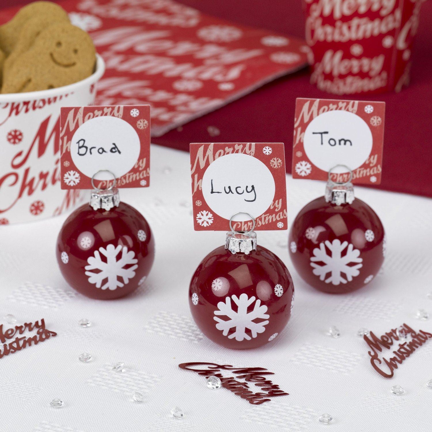 6 MERRY CHRISTMAS BAUBLE PLACE CARD HOLDERS. 599080 \\\599080