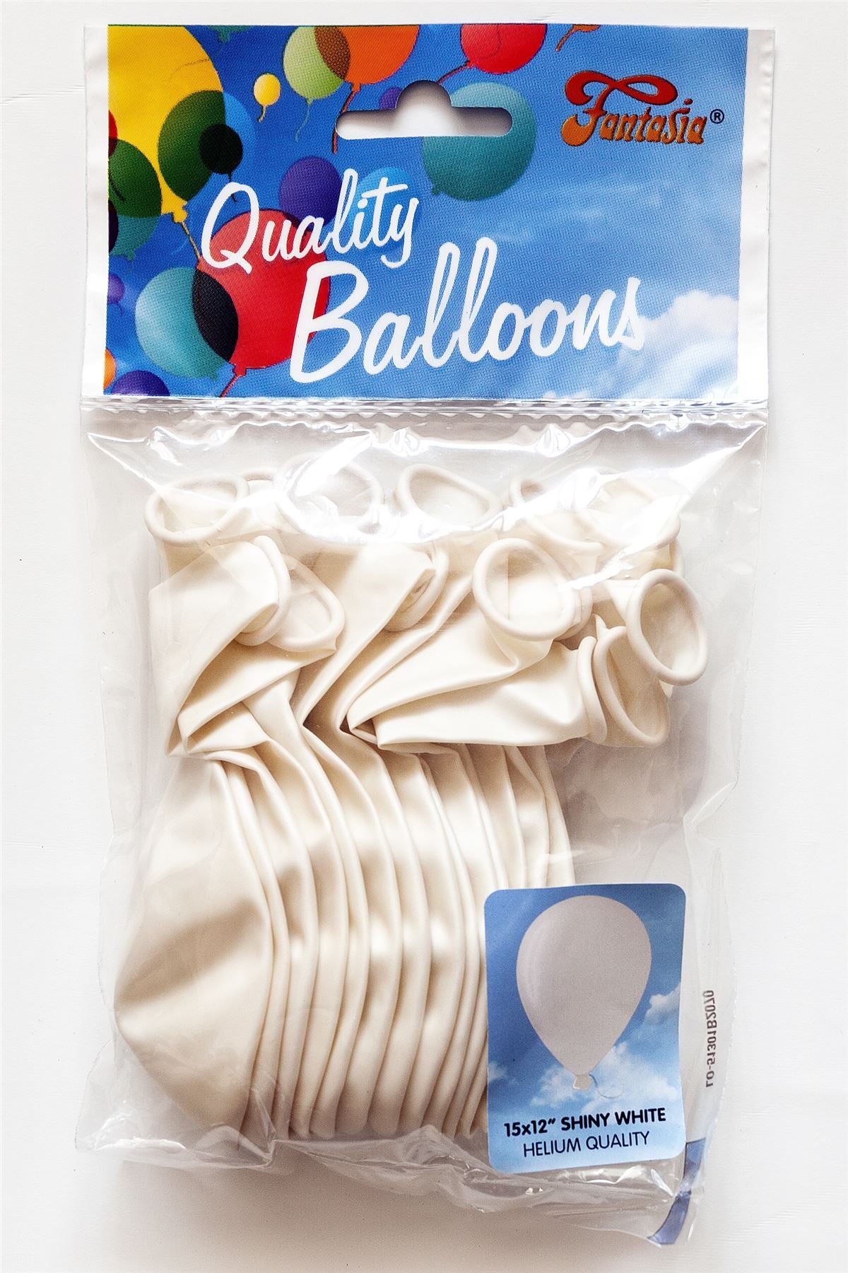 FANTASIA 12 INCH LATEX SHINY WHITE BALLOONS 15PK. PBSHW