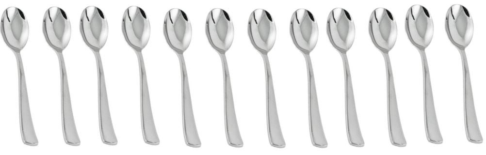 TEA SPOONS - CHROME LOOK SILVER PLASTIC DISPOSABLE CUTLERY (12 PIECES). PLT12SV24 \\\6183