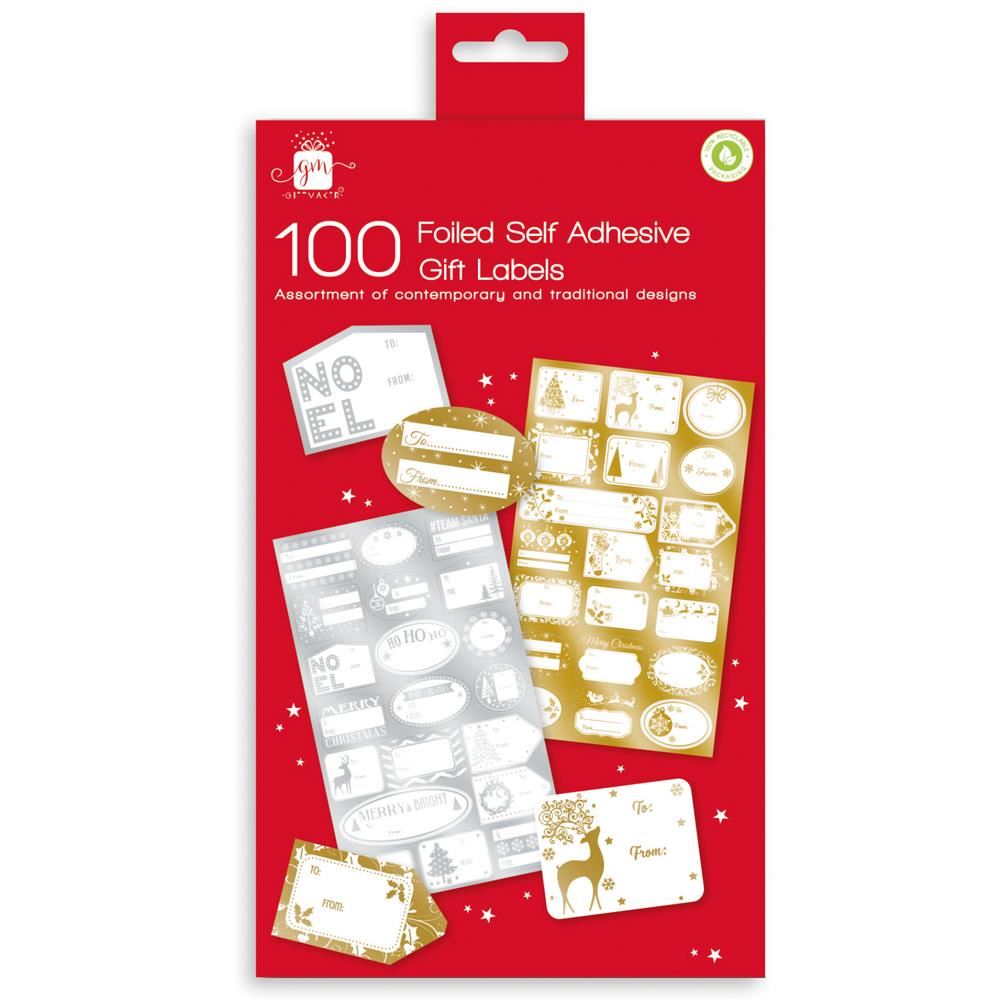 GIFT MAKER 100 FOIL CHRISTMAS GIFT TAGS STICKER 100/PK. XALGT218