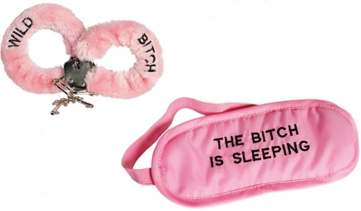 PLUSH HAND CUFFS EYE MASK PINK THE BITCH IS SLEEPING. 630052PINK \\\630052PINK