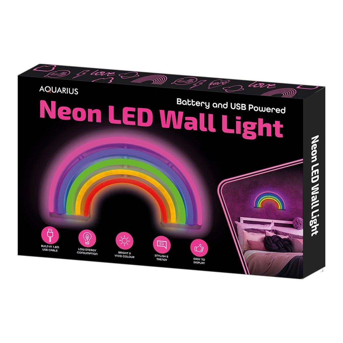 BATTERY OPERATED / USB POWERED NEON LED WALL LIGHT  30CM X 16CM- RAINBOW. AQN01