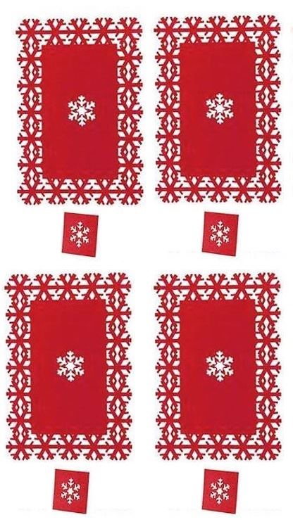 CHRISTMAS PLACE MATS AND COASTER SET SNOWFLAKE DINNER TABLE RED FELT MATS 8PC. PI505003