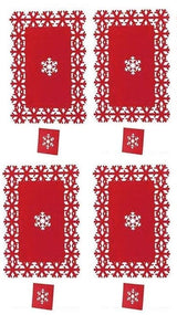 CHRISTMAS PLACE MATS AND COASTER SET SNOWFLAKE DINNER TABLE RED FELT MATS 8PC. PI505003