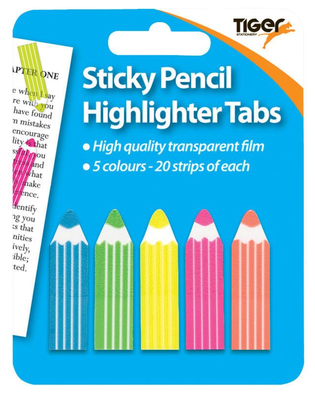TIGER 100 NEON STICKY PENCIL HIGHTLIGHTER TABS. T301469