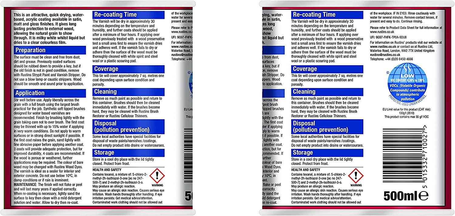 RUSTINS OUTDOOR CLEAR VARNISH GLOSS 500ML. EAVG500