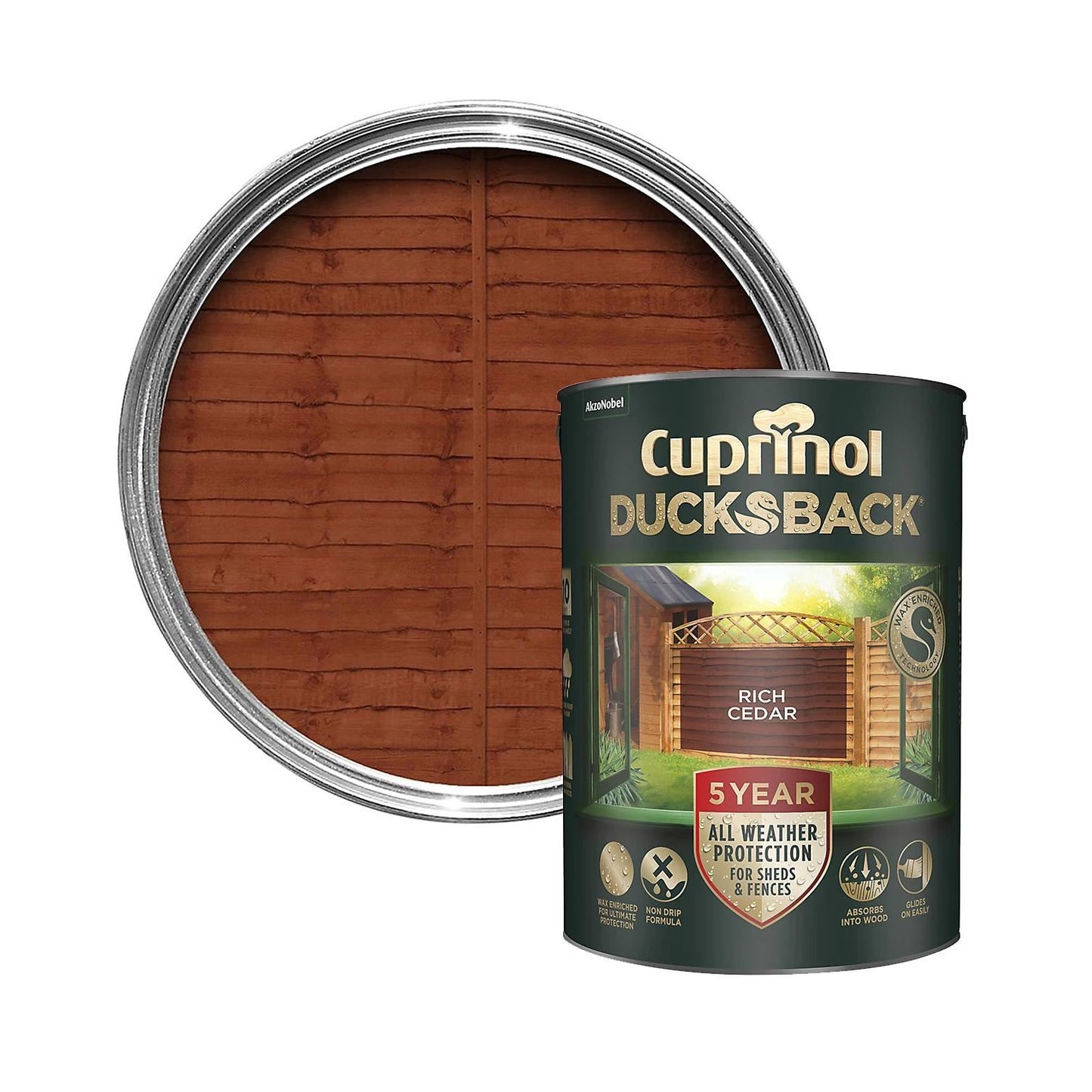 CUPRINOL DUCKSBACK EXTERIOR WOOD SHEDS FENCES PAINT 5L - RICH CEDAR. 5092436