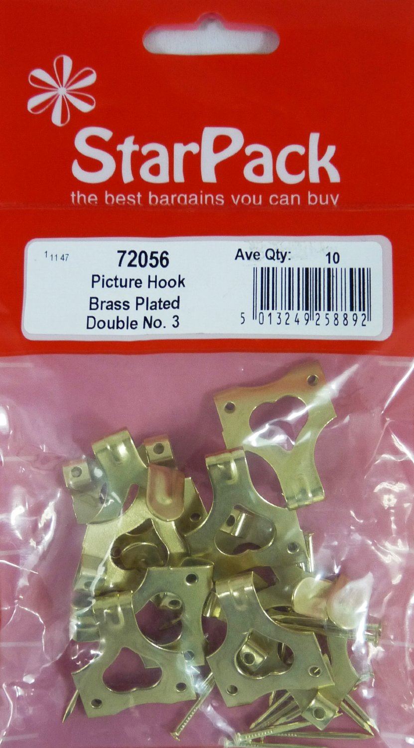 STAR PACK BRASS PLATED DOUBLE PICTURE HOOKS WITH NAILS. 72056 \\\72056