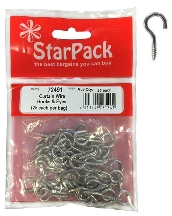 STAR PACK CURTAIN WIRE HOOKS AND EYES  PACK OF 20 OF EACH. 72491 \\\72491