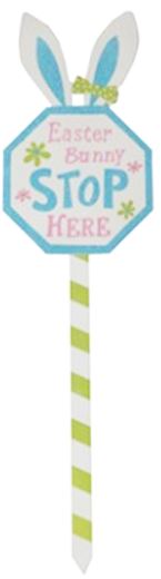 EASTER BUNNY STOP HERE WOODEN SIGN WITH GLITTER. 736014_BLUE \\\736014_BLUE