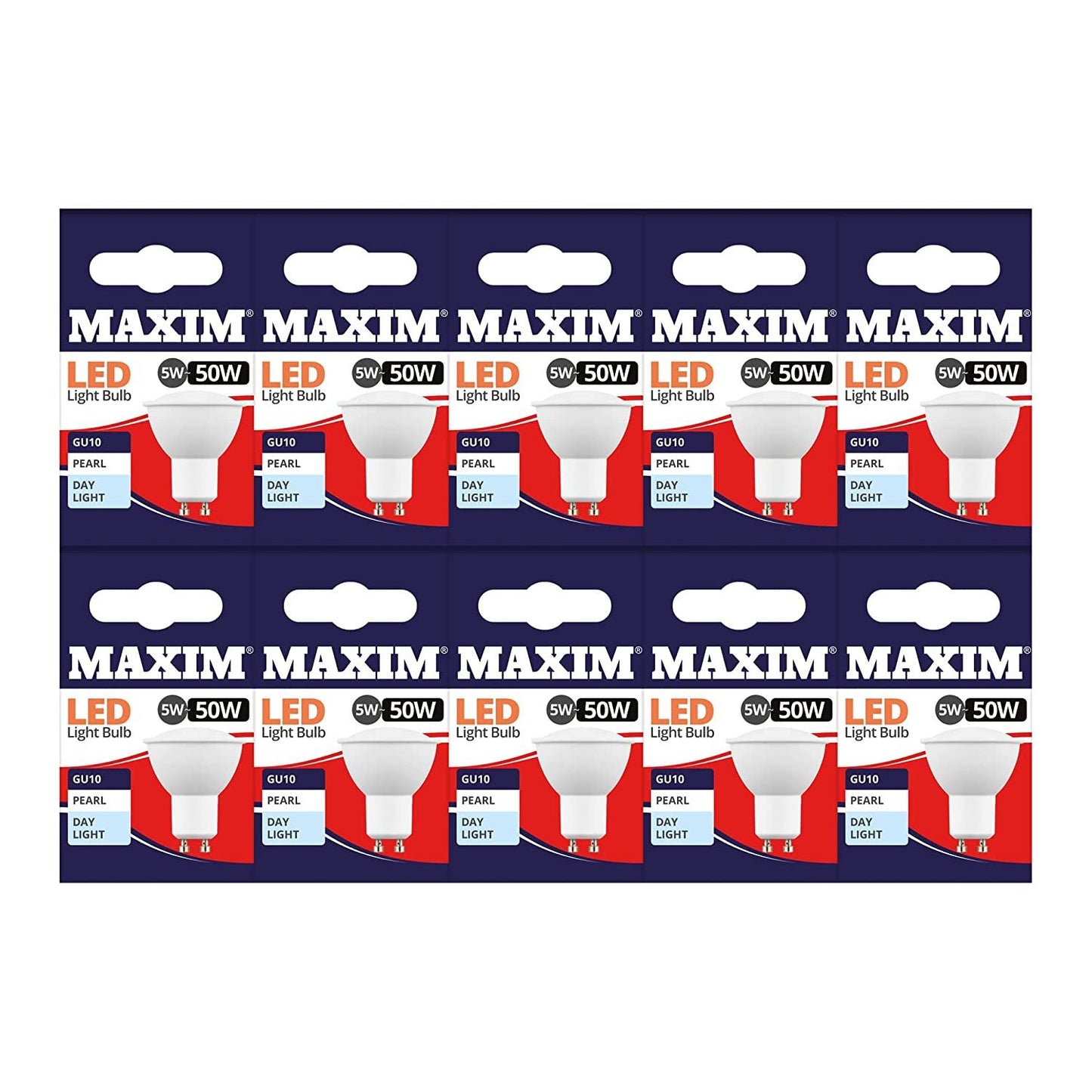 10 X MAXIM 5W=50W GU10 LED LIGHT BULB DAY LIGHT PEARL. 50MLGU10D5X10
