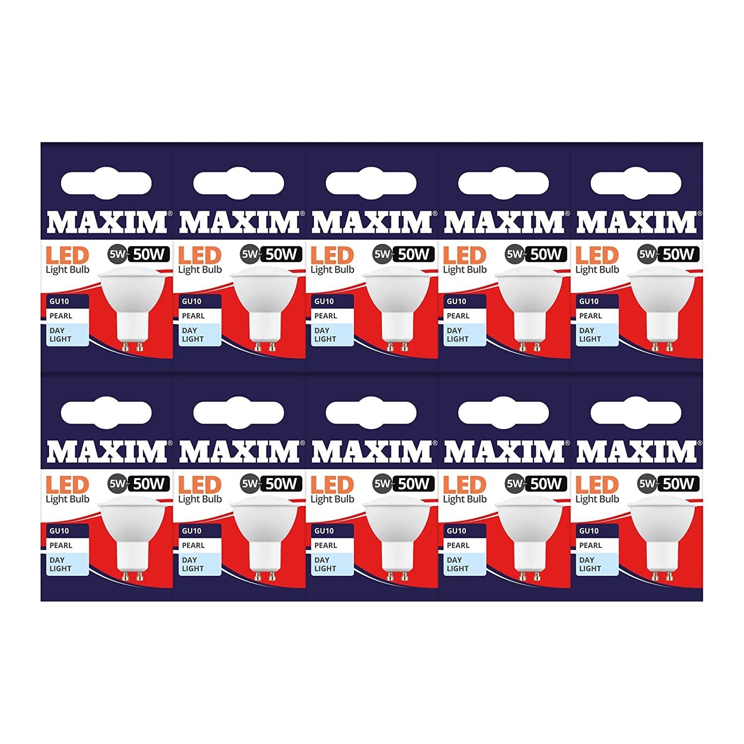 10 X MAXIM 5W=50W GU10 LED LIGHT BULB DAY LIGHT PEARL. 50MLGU10D5X10