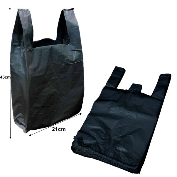 ARIES BLACK HI-TENSILE VEST BOTTLE CARRIER BAG 46 X 21CM 80/PK. 07623-HI46 \\\76244