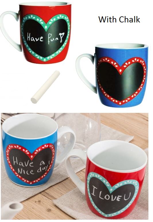 WRITEABLE PORCELAIN MUG HEART WITH CHALK. 788214RED \\\788214RED