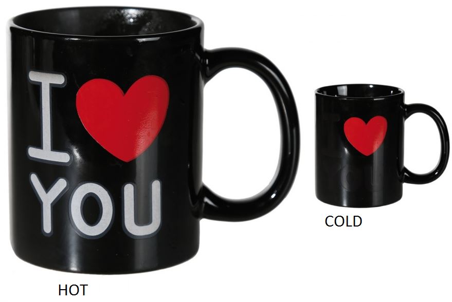 BLACK STONEWARE MUG I LOVE YOU WITH THERMAL EFFECT. 788242 \\\788242