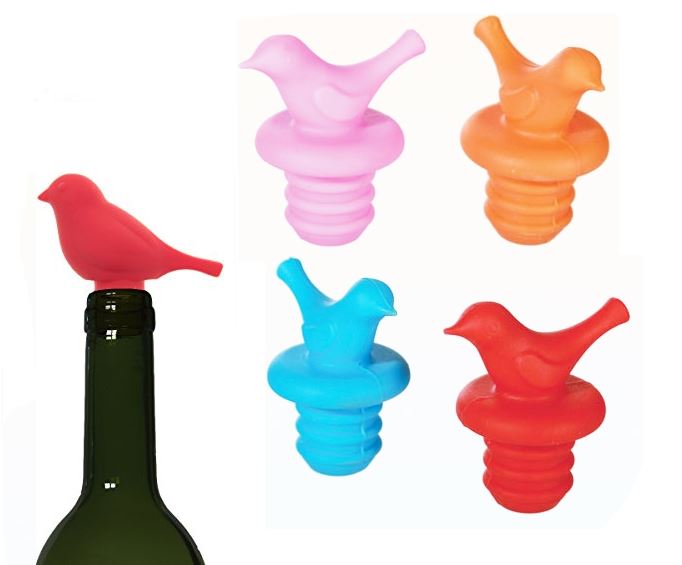 ASSORTED COLOURS SILICONE BOTTLE STOPPER BIRD. 795095 \\\795095