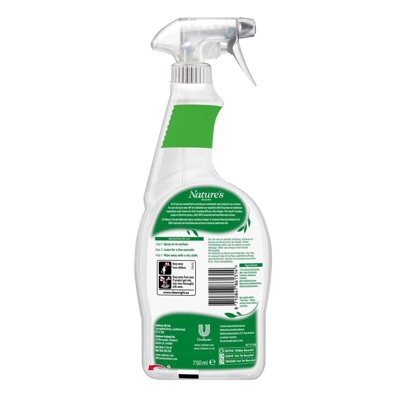 CIF NATURES RECIPE BATHROOM CLEANER WITH VINEGAR 750ML. 861314