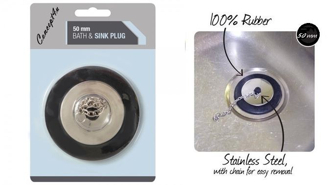 50MM BLACK AND SILVER RUBBER PLUG WITH CHAIN. 800465 \\\800465