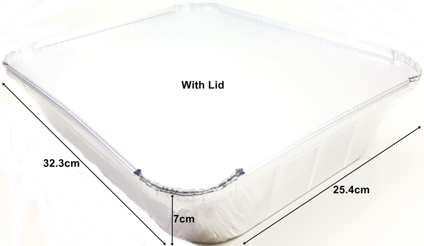 RECTANGULAR ALUMINIUM FOIL DISH WITH LIDS 32.3CM X 25.4CM X 7CM 5/PK. FGREP3L \\\8004943