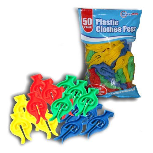 LAUNDRY MATE HIGH QUALITY COLOURED PLASTIC CLOTHES PEGS 50/PK. 802735 \\\802735