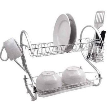 2 TIER CHROME DISH DRAINER PLATE GLASS CUTLERY UTENSIL CUP RACK HOLDER SINK DRIP TRAY (PLATE ORGANIS. 800030 \\\803060