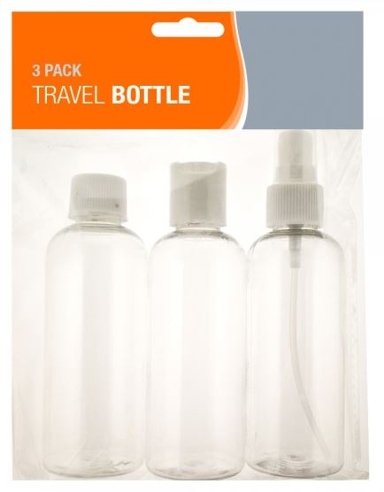 3 PLASTIC TRANSPARENT CLEAR TRAVEL BOTTLES 100ML. 805712 \\\805712