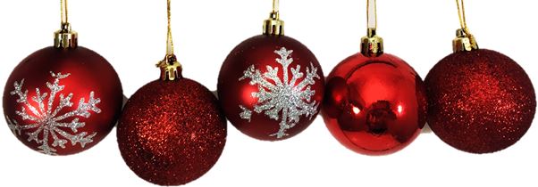 SET OF 5 RED BAUBLES IN TUBE CHRISTMAS DECORATION. 8380RED \\\8380RED