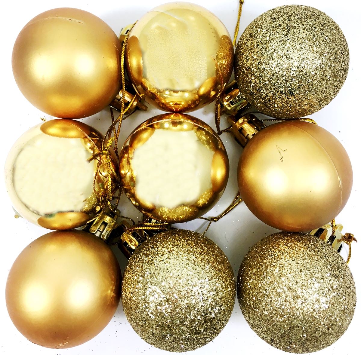 SET OF 9 LUXURY CHRISTMAS TREE BAUBLES GOLD TRADITIONAL COLOURS. 8382GOLD \\\8382GOLD