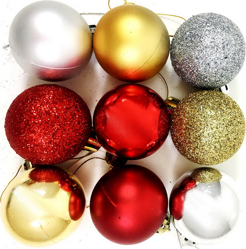 SET OF 9 LUXURY CHRISTMAS TREE BAUBLES MIX TRADITIONAL COLOURS. 8382MIX \\\8382MIX