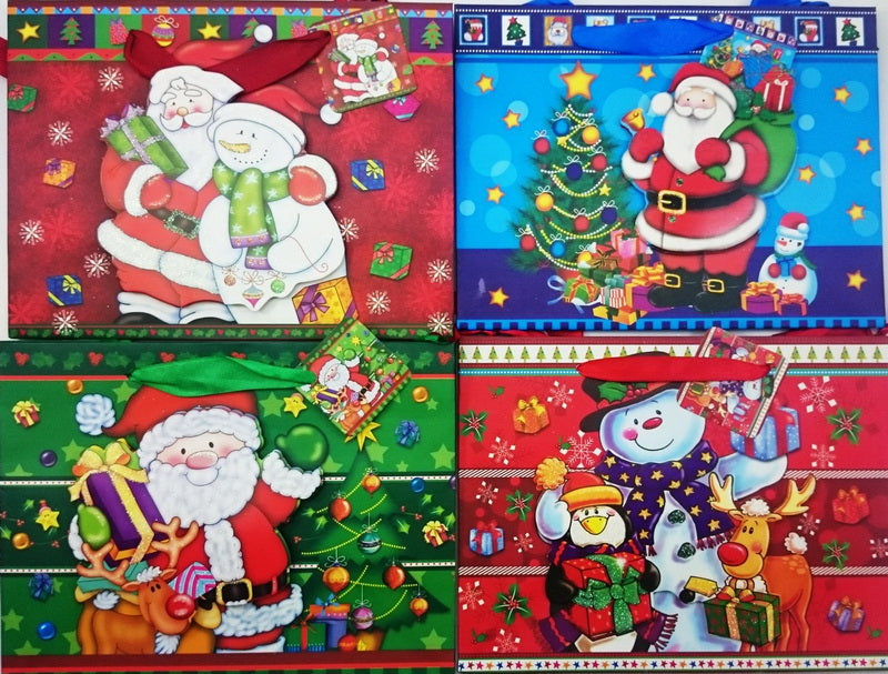 PACK OF 4 ASSORTED DESIGN 3D CHRISTMAS GIFT BAG SMALL. 8915 \\\8915