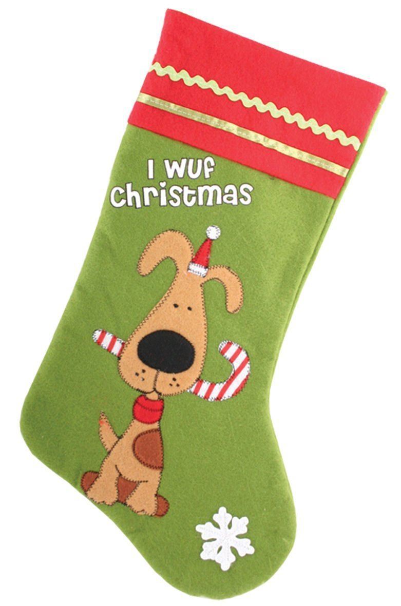 I WUF CHRISTMAS DOG STOCKING WITH MESSAGE  SANTA SACK IDEAL PRE- CHRISTMAS GIFT. 8938GREEN \\\8938GREEN