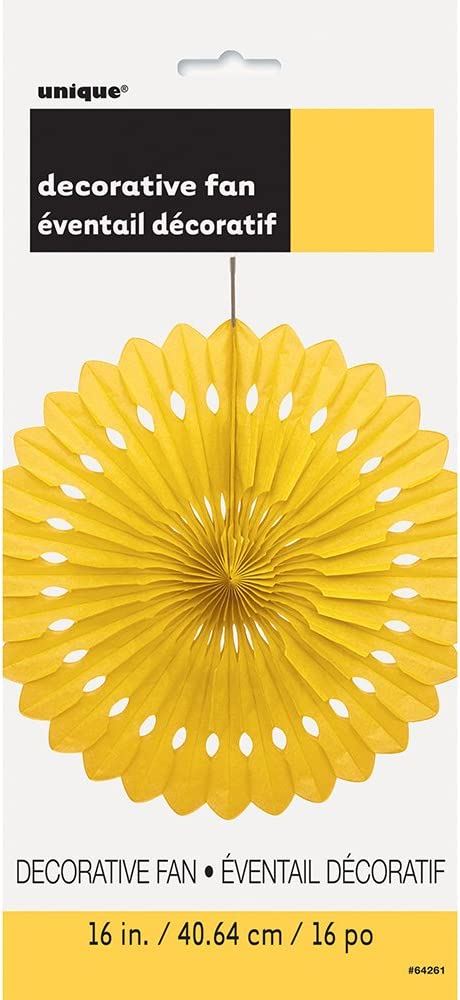 UNIQUE PARTY TISSUE PAPER FAN DECORATION 40CM - YELLOW. UNI64261