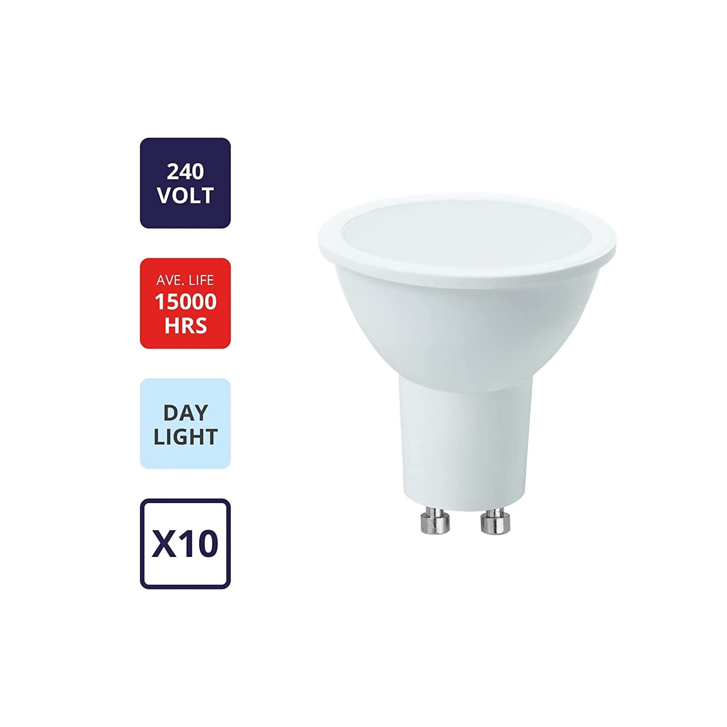 10 X MAXIM 5W=50W GU10 LED LIGHT BULB DAY LIGHT PEARL. 50MLGU10D5X10